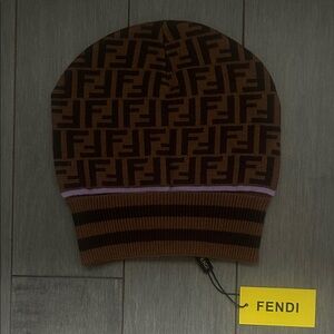 Fendi Brown and Purple FF Logo Knit Beanie